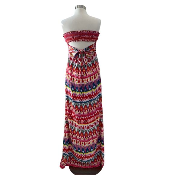 Boho Beachy Strapless Smocked Babydoll Maxi Dress Size L Whimsical Resort Wear - Picture 9 of 10